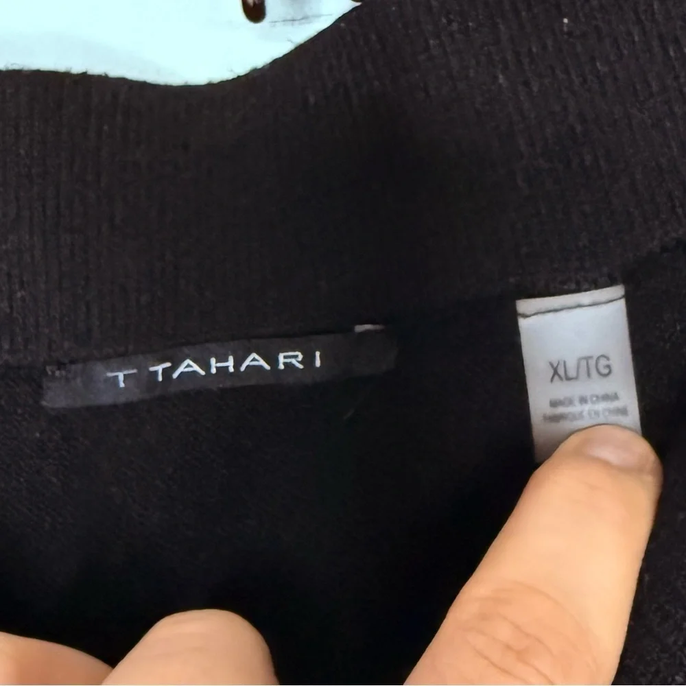 T TAHARI Cozy Classic Stretch Ribbed Hem Black Fall Sweater Side Slit Midi Skirt